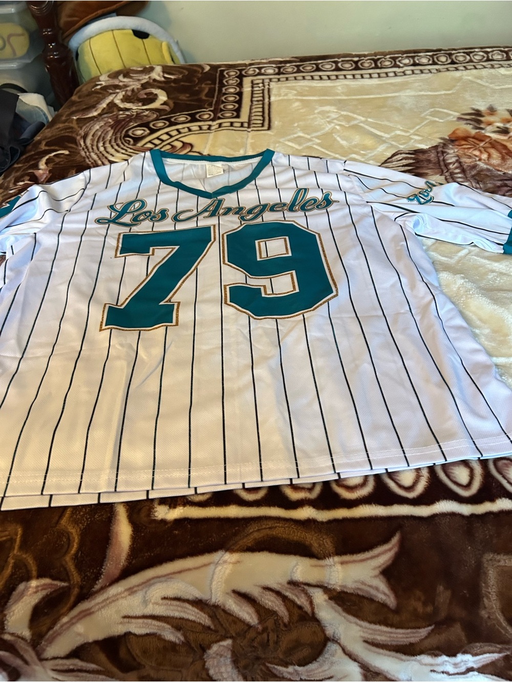 Los Angeles Teal & White Striped Jersey Top - 79